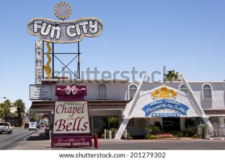 Las Vegas, NV, USA - June 21, 2012 : Las Vegas icon, Chapel of the Bells wedding chapel