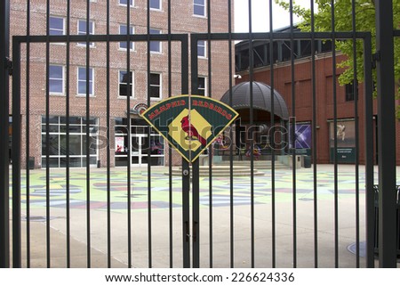 Memphis, TN, USA - September 16, 2014 : Memphis Redbird logo on fence outside home stadium