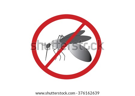 Silhouette of mosquito in red circle with slash to represent eradication or removal.