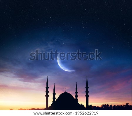 mosque sunset sky, holy and islamic night nad silhouette mosque