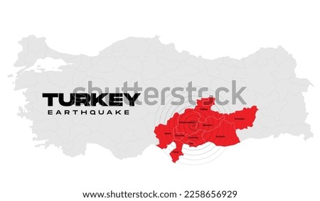 Turkey earthquake. Central fault line. Affected cities infographic vector design