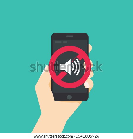 Black smartphone with mute or silent mode symbols on white screen isolated on green background.