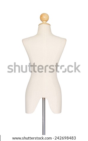 The back of the mannequin or dressmakers dummy on white background,, (with clipping path)