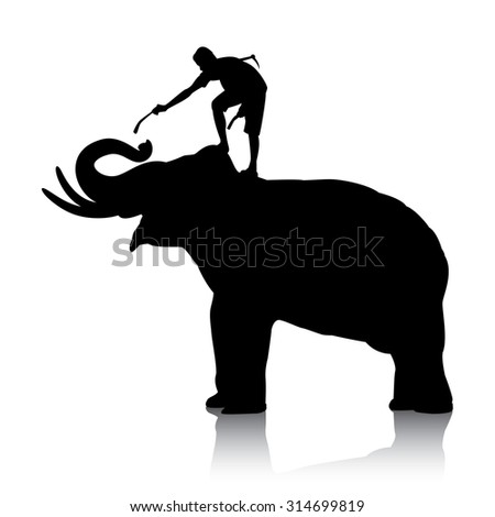 Vector Silhouettes Of Elephant And Mahout Young Boy On White Background ...