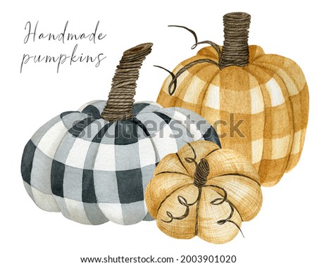 Fall checkered handmade pumpkin arrangement clipart for thanksgiving greeting cards, invitations, wall art, signs, hand drawn autumn clip art