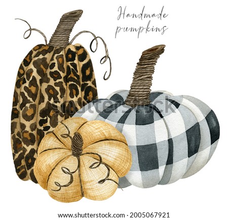 Leopard and chechered pumpkin composition clipart, fall arrangement for thanksgiving greeting cards, invitations, handmade decor harvest clip art