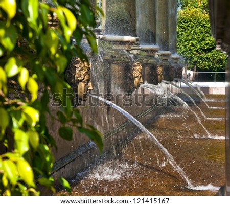 Antique tune in Petrodvorets fountain with water jets