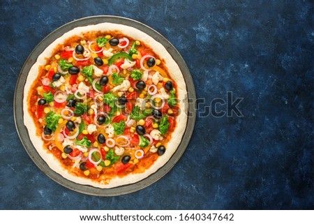 Similar – Image, Stock Photo Pizza vegetarian top view isolated on a purple background