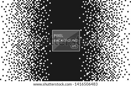 Pixel mosaic. The effect of falling, dissolving, monochrome fine particles, squares. Indent for text, banner, poster. Vector element isolated background.