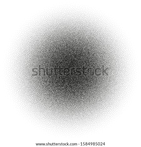 Circle of very small dissolving points, noise, gradient. The Stipple grunge. Vector object with the ability to overlay. Isolated background.
