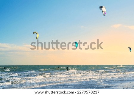 Similar – Image, Stock Photo Unrecognizable athlete practicing surfing on ocean wave