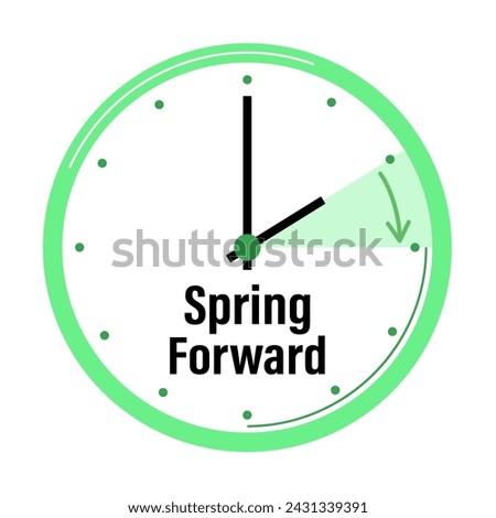 Summer time. Daylight saving time. Spring forward clock vector icon.