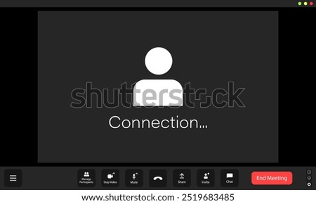 A user is experiencing connection issues during a virtual meeting, shown by the loading interface and placeholder for the participant's video.