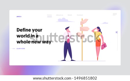 Businesspeople Making Important Decision and Choice Website Landing Page. People Decide what Way to Choose Standing at Crossroad Directions Pointer Web Page Banner. Cartoon Flat Vector Illustration