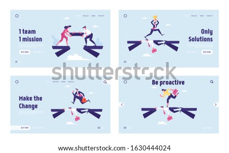 Strongest will Survive and Working Compromise Website Landing Page Set. Business People Careerists Run over Head of Colleague Like on Bridge, Teamwork Web Page Banner. Cartoon Flat Vector Illustration
