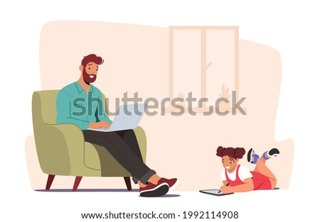 Similar – Image, Stock Photo Dad working on laptop with child sitting on his lap