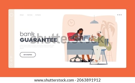 Bank Guarantee Landing Page Template. Senior Female Client Character Talking to Manager in Bank Office. Worker Receptionist Providing Banking Services to Customer. Cartoon People Vector Illustration