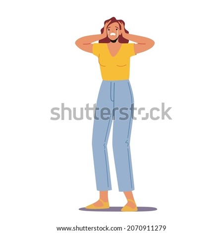 Upset Girl Feel Unhappy Emotions, Melancholy, Grief or Sadness. Young Crying Woman Holding Head with Tears Pouring, Sad Female Character Desolation, Distress Emotions. Cartoon Vector Illustration