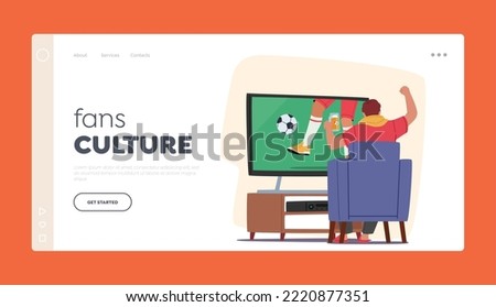 Fans Culture Landing Page Template. Football Fan Watching Match at Home on Tv Sitting on Couch Rear View. Excited Man with Beer Cup Cheering for Favorite Team. Cartoon People Vector Illustration