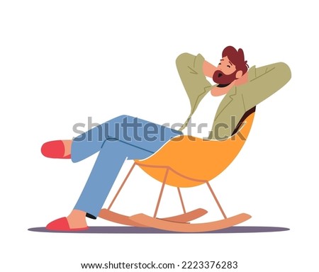 Relaxed Male Character In Home Clothes And Slippers Sitting In Comfortable Chair Yawning, Man Leisure At Home After Work Or Weekend. Relaxing Sparetime. Cartoon People Vector Illustration