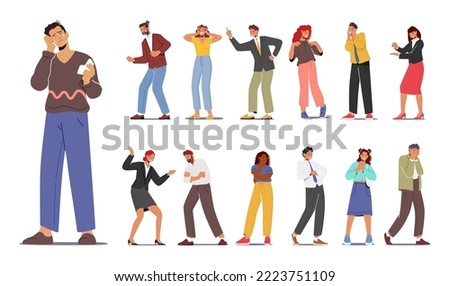 Crying People Concept. Sad Male and Female Characters Express Negative Emotions, Upset Men and Women with Tears Pouring Down, Bad Mood, Melancholy, Grief, Sadness Feelings. Cartoon Vector Illustration