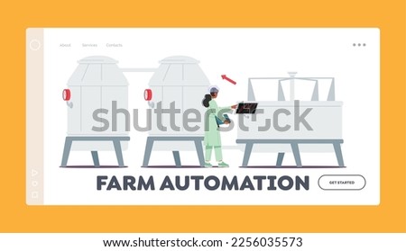 Farm Automation Landing Page Template. Manufacture, Industry and Dairy Food Production. Woman Technologist Switch On Tanks for Milk Pasteurization on Factory. Cartoon People Vector Illustration