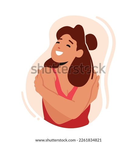 Woman Hugging Herself Feel Inner Comfort Found Within herself, Demonstrate That she Does Not Need Anyone Else To Feel Safe And Secure. Girl Self Embrace, Love, Care. Cartoon People Vector Illustration