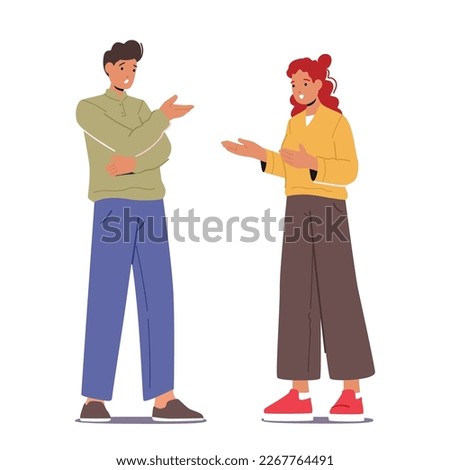 Casual And Friendly Conversation Between Man And Woman. Friends Or Colleagues Male Female Characters Engaged In Communication, Suggesting Good Rapport. Cartoon People Vector Illustration