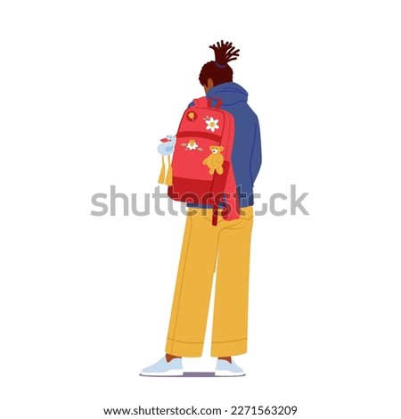 Rear View Of Teenage Girl Student Character With Backpack Isolated On White Background. Back to School, Education, Learning, Educational Or Student-related Concept. Cartoon Vector Illustration