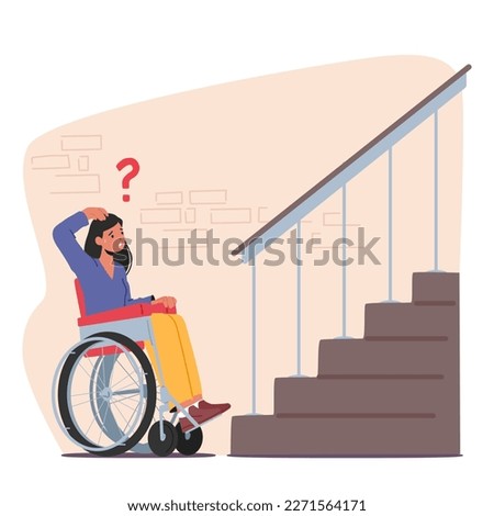 Female Character on Wheelchair Trying to Access Building Porch without Ramp. Accessibility And Inclusivity Concept Disability Rights, Social Justice, Or Advocacy Campaigns. Cartoon Vector Illustration