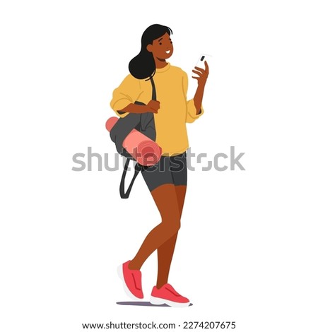 Female Character Carry Yoga Mat As She Walks Towards The Gym. Concept of Fitness, Health, And Wellness for Sport Products Or Services Promotion. Fit Woman Athlete. Cartoon People Vector Illustration