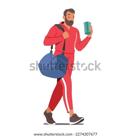 Man Carrying A Sports Bag While Walking Towards The Gym. Male Character Leading An Active Lifestyle. Concept of Sport Products, Gym Memberships, Or Fitness Programs. Cartoon People Vector Illustration