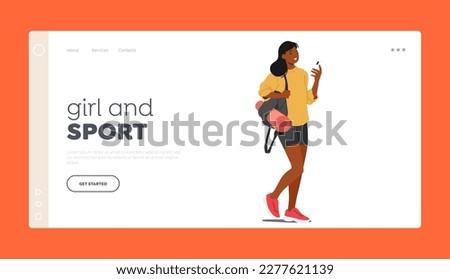 Girl and Sport Landing Page Template. Female Character Carry Yoga Mat As She Walks Towards The Gym. Concept of Fitness, Health, And Wellness. Fit Woman Athlete. Cartoon People Vector Illustration