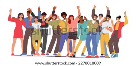 Joyous, Lively Gathering Of People, Characters Crowd with Faces Beaming With Happiness And Excitement. Celebratory Atmosphere Event, Social Gathering Or Festive Occasion. Cartoon Vector Illustration