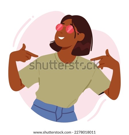 Confident Woman Pointing At Herself With Positive Expression Symbolizing Self-love, Self-confidence, Self-promotion, Personal Growth, Self-improvement, Self-esteem. Cartoon People Vector Illustration