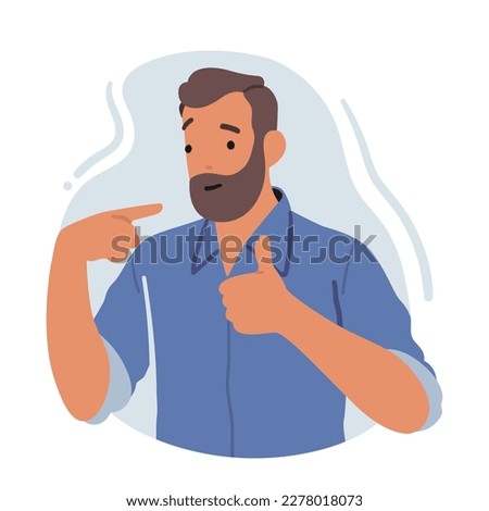 Confident Man Pointing To Himself With Cheerful Expression. Concept of Positivity, Self-assurance, Emphasizing Personal Growth, Individuality, Or Self-improvement. Cartoon People Vector Illustration