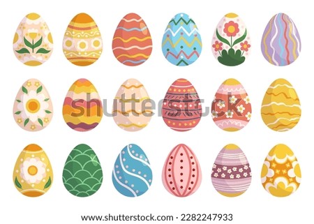 Set of Colorful Easter Eggs With Intricate Designs And Patterns. Joyous And Festive Icons in Spirit Of Easter For Advertising Easter-themed Products Or Media Promotions. Cartoon Vector Illustration