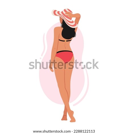 Image, Stock Photo Woman in hat standing on beach and enjoying seascape