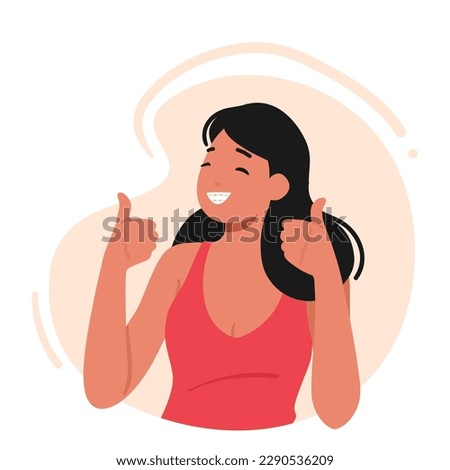 Happy Woman With Braces Beams With Confidence, Proud Of Her Brackets That Bring Her One Step Closer To Her Dream Smile. Female Character Showing Thumbs Up. Cartoon People Vector Illustration