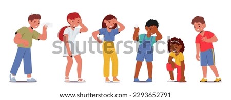 Children Characters Suffer from Extreme Heat. Kids with Red Faces, Sweat, Feel Dehydration, Discomfort, Exhaustion. Health Risks of Heatstroke, Need Water, Cooling. Cartoon People Vector Illustration