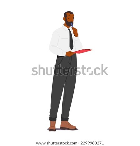 Male Character Holding Pen And Clipboard, Making Notes, Gathering Information And Conducting Surveys, Possibly For Research Or Data Collection Purposes. Cartoon People Vector Illustration