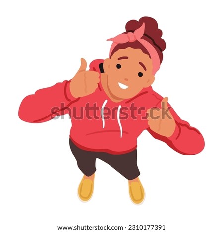 Confident Woman Gazing Upward With A Thumbs Up Gesture, Seen From A Top View. Young Girl Radiating Positivity And Approval. Satisfied Female Character. Cartoon People Vector Illustration