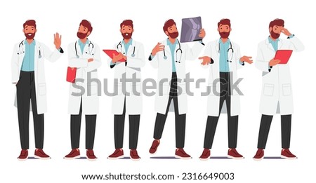 Experienced Male Doctor Character Providing Exceptional Medical Care And Expertise. Medic Man Standing with Clipboard, X-ray Improving Patients Health. Cartoon People Vector Illustration