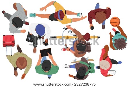 Male Characters Walking Top View, Men Moving Purposefully And Confidently, Creating A Symphony Of Coordinated Steps, Showcasing Determination And Unity. Cartoon People Vector Illustration