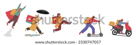 Isolated Swift Courier Characters, Reliable And Efficient Delivery Service Ensuring Quick Transportation Of Packages, Providing Timely Solutions For Shipping Needs. Cartoon People Vector Illustration