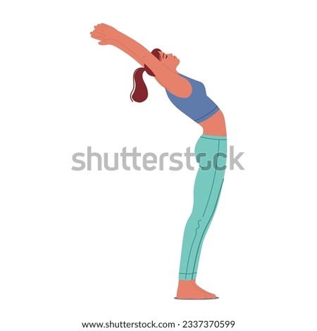 Woman Gracefully Performing Ardhachakrasana, Also Known As The Half Wheel Pose, Bending Backwards With Arms Raised, Creating A Beautiful Arc Shape With Her Body. Cartoon People Vector Illustration