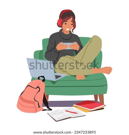 Teenager Girl Character With Gadget Addiction Chats Incessantly, Glued To Their Device, Losing Track Of Time, And Showing Signs Of Dependency. Cartoon People Vector Illustration