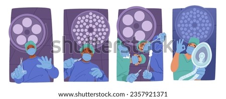 View Of Surgery From Beneath The Operating Table, Showcasing Team Of Professional Surgeon And Anesthesiologist Characters With Medical Instruments Focused On A Procedure. Cartoon Vector Illustration