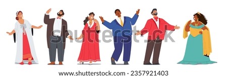 Opera Artists Characters Captivate With Powerful Vocals And Dramatic Performances. Their Emotive Expressions And Impressive Range Bring Timeless Stories To Life On Stage. Cartoon Vector Illustration