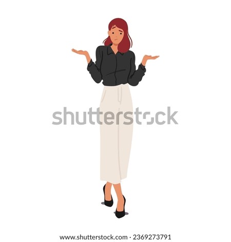 Perplexed Businesswoman, Shoulders Shrugged, Wearing A Puzzled Expression As She Navigates A Maze Of Complex Decisions And Uncertain Choices In The Corporate World. Cartoon People Vector Illustration